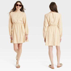 Large - Womens Balloon Long Sleeve Mini A-Line Dress - Universal Thread - Tan